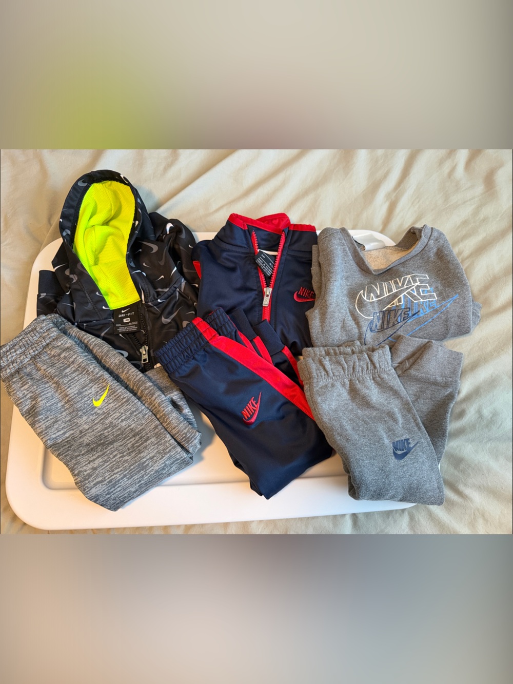 Lot- ONE PRICE Nike Kids Grey, Navy & Neon Yellow Athletic Bottoms Set